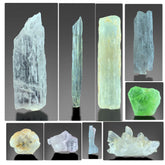 Aquamarine Kunzite Peridot Fluorite Quartz Crystal Specimen Lot – 9 Pieces