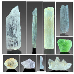 Aquamarine Kunzite Peridot Fluorite Quartz Crystal Specimen Lot – 9 Pieces