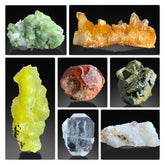 Brucite Faden Quartz Garnet Epidote Spinel Diopside Mixed Mineral Lot – 7 Specimens