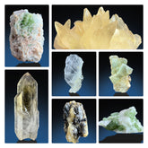 Green Tourmaline with Kunzite, Laser Quartz, Calcite, Faden Quartz, Smoky Quartz & Diopside Lot