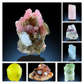 Rose Quartz Fluorite Brucite Aquamarine Garnet Kunzite Diopside Ruby Mixed Mineral Lot – 8 Pieces