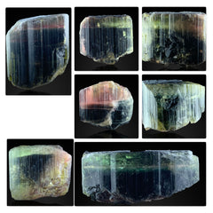 Blue Green Pink Cap Tourmaline Crystal Lot – 7 Color-Zoned Specimens