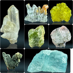 Mixed Minerals Lot of Quartz, Fluorite, Brucite, Peridot, Aquamarine