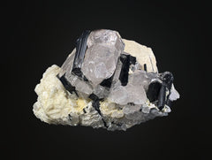 Schorl Tourmaline combined with Quartz on Feldspar Matrix from Skardu