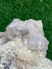 Blue Fluorite combined with Quartz Cluster on Matrix from Afghanistan