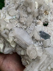 Blue Fluorite combined with Quartz Cluster on Matrix from Afghanistan