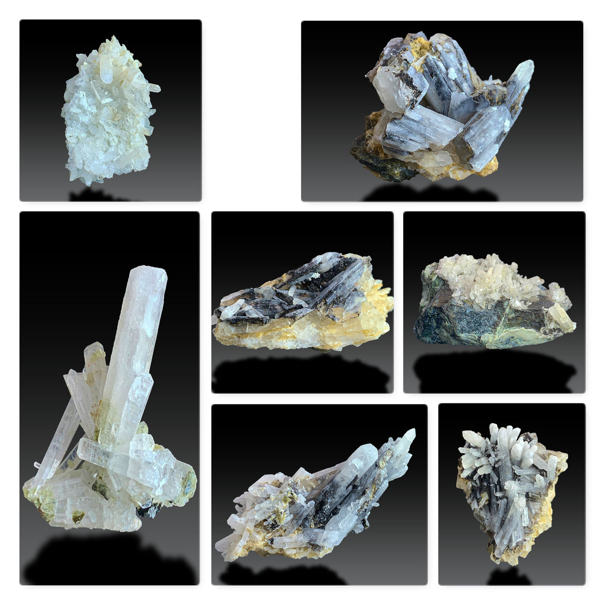 Lustrous Laser Quartz Crystal Cluster Lot – 7 Pieces