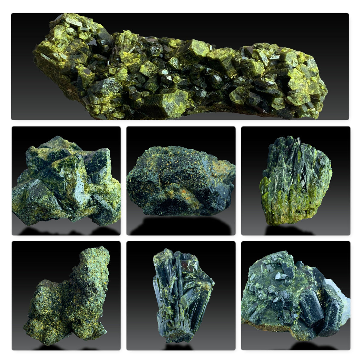 Green Epidote Specimen Lot from Pakistan – 7 Mineral Specimens