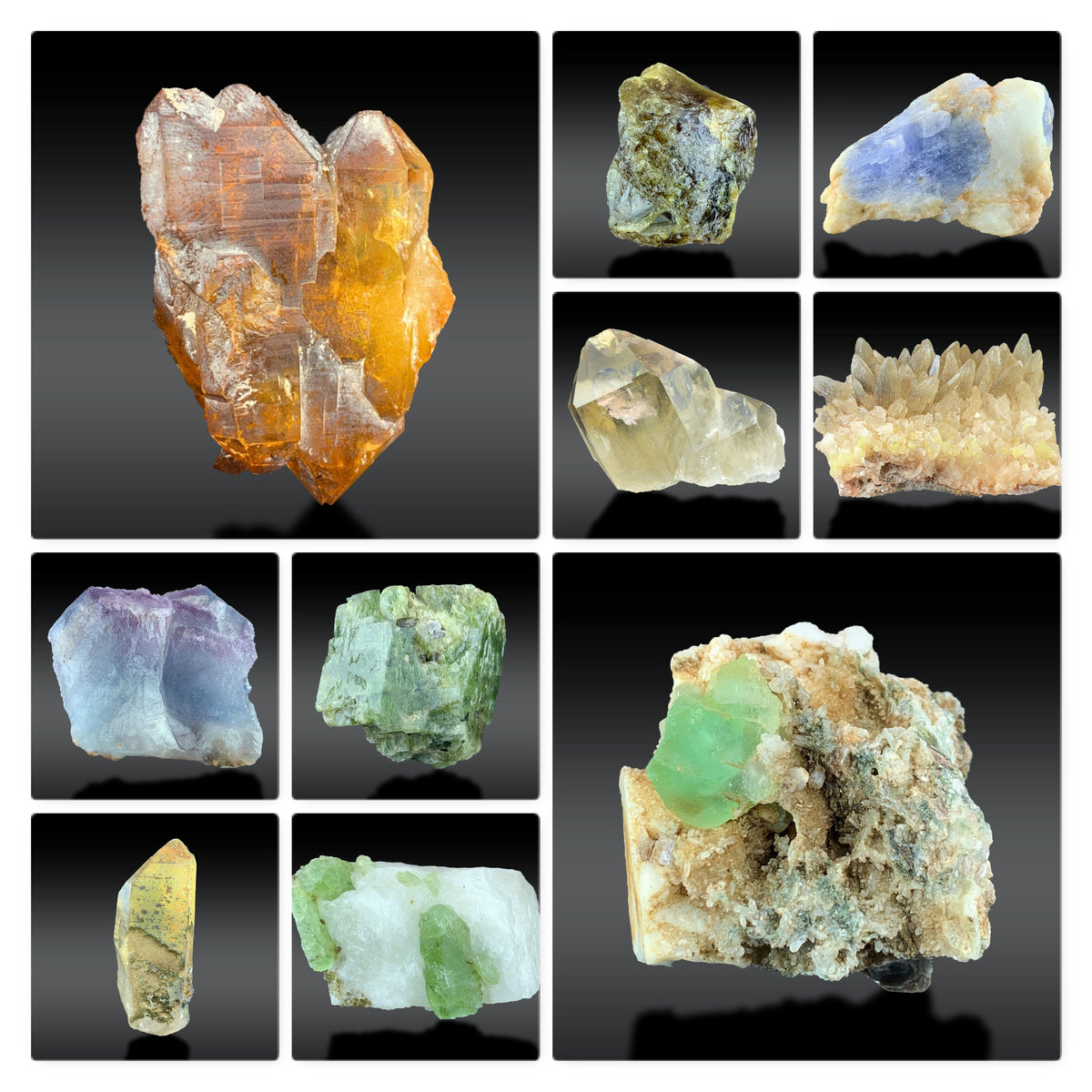 Mixed Mineral Specimen – Iron Coated Quartz, Calcite, Green Fluorite, Diopside & Sphene