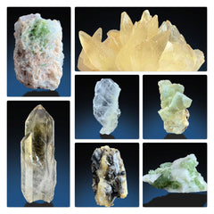 Green Tourmaline with Kunzite, Laser Quartz, Calcite, Faden Quartz, Smoky Quartz & Diopside Lot