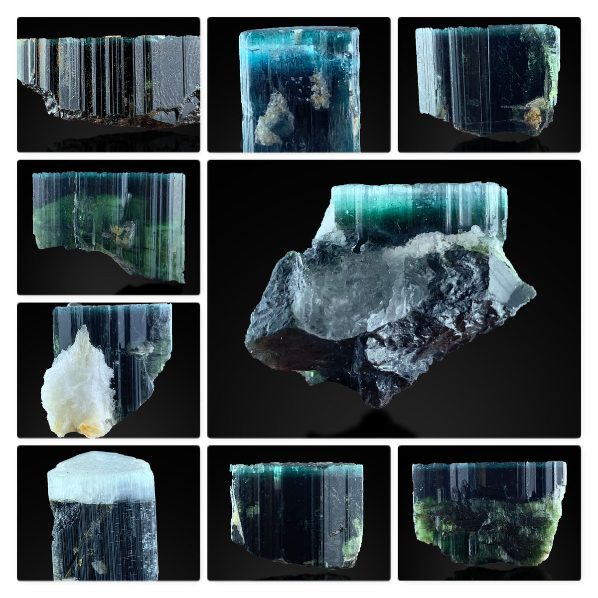 Blue Cap Tourmaline Crystals from Afghanistan – 9 Piece Crystal Lot