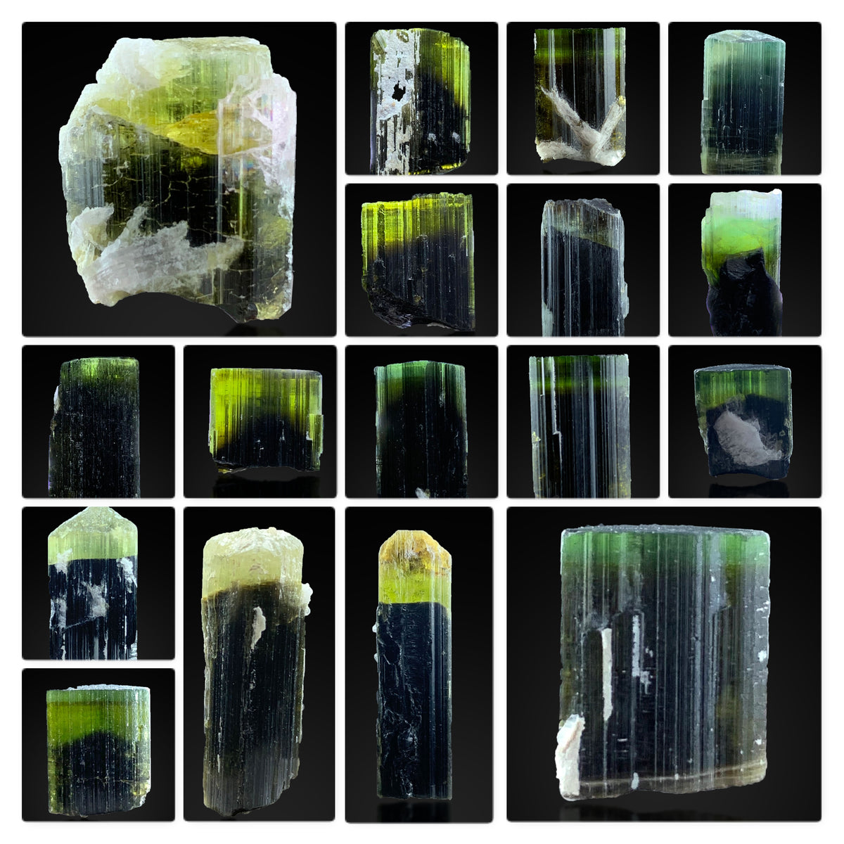 Green Cap Tourmaline Crystals from Afghanistan – 17 Piece 52 g Lot