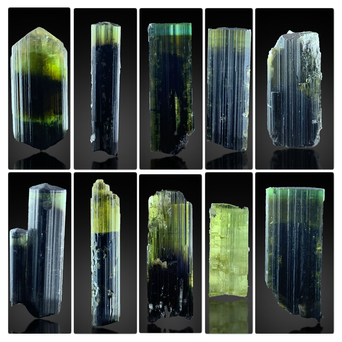 Green Cap Tourmaline Crystals from Pakistan – 10 Piece 20 g Crystal Lot