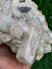 Blue Fluorite combined with Quartz Cluster on Matrix from Afghanistan