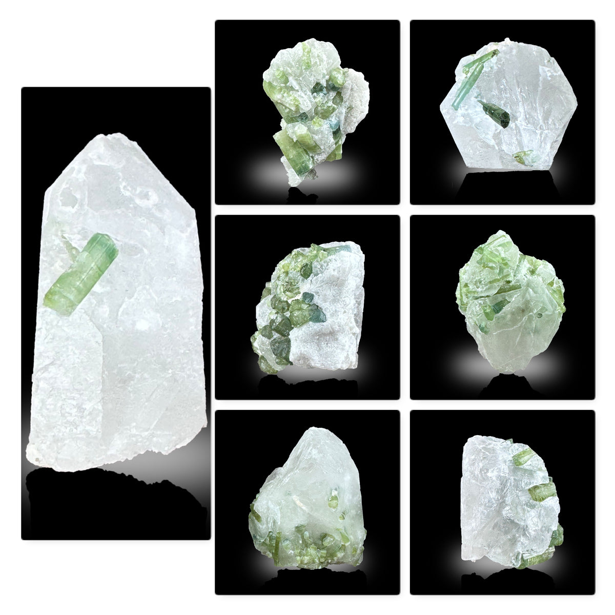Bi-Color Tourmaline with Quartz Lot from Afghanistan – 254 g 7 Pieces