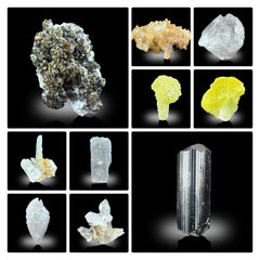 Mixed Minerals Andradite Garnet, Blue Quartz, Rutile Quartz, Smoky Quartz, Tourmaline, Brucite