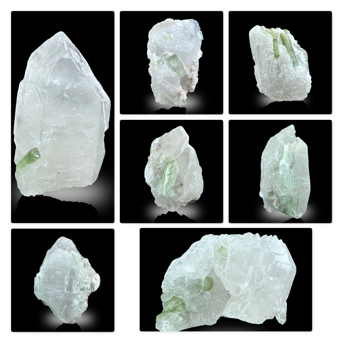 Green Tourmaline with Quartz Lot from Afghanistan – 287 g | Lot of 7
