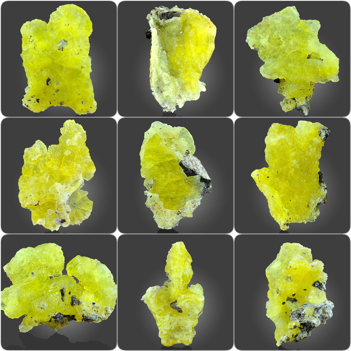 Yellow Brucite Crystals on Matrix from Baluchistan, Pakistan – 126 g | 9 Pieces