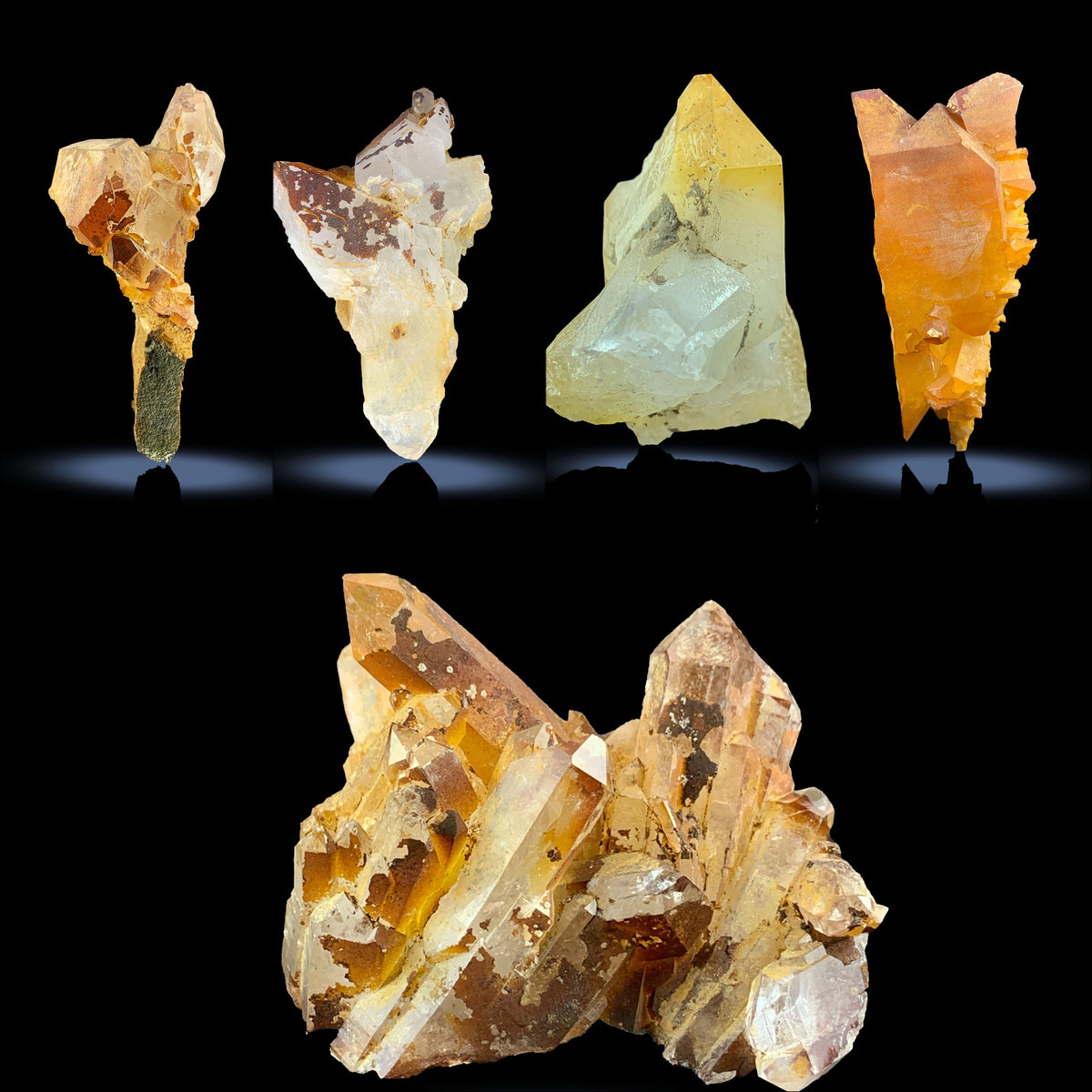 Iron Coated Quartz Clusters from Pakistan – 395 g | 5 Pieces