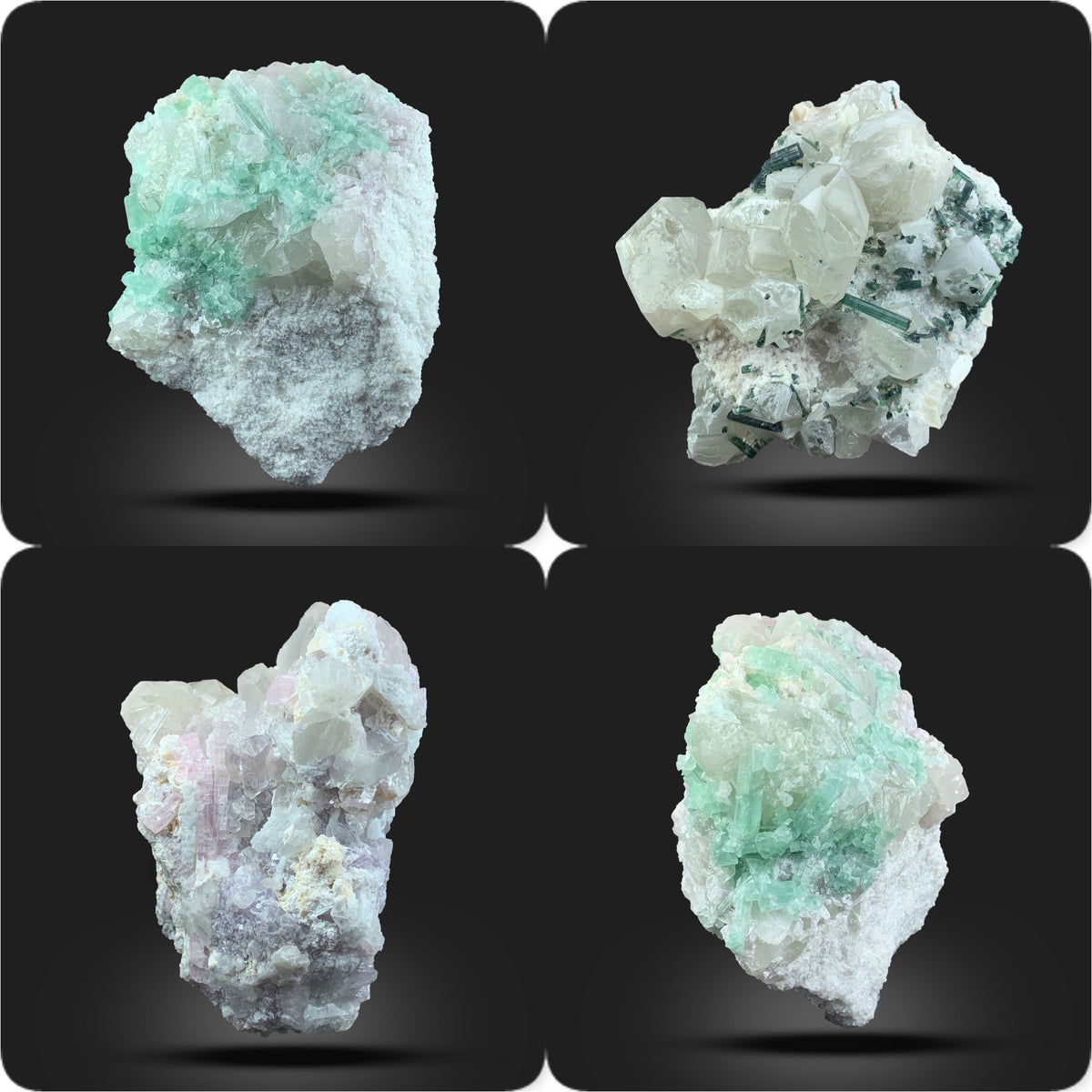Green Tourmaline on Matrix Quartz Specimens from Pakistan – 1333 g | 3 Pieces