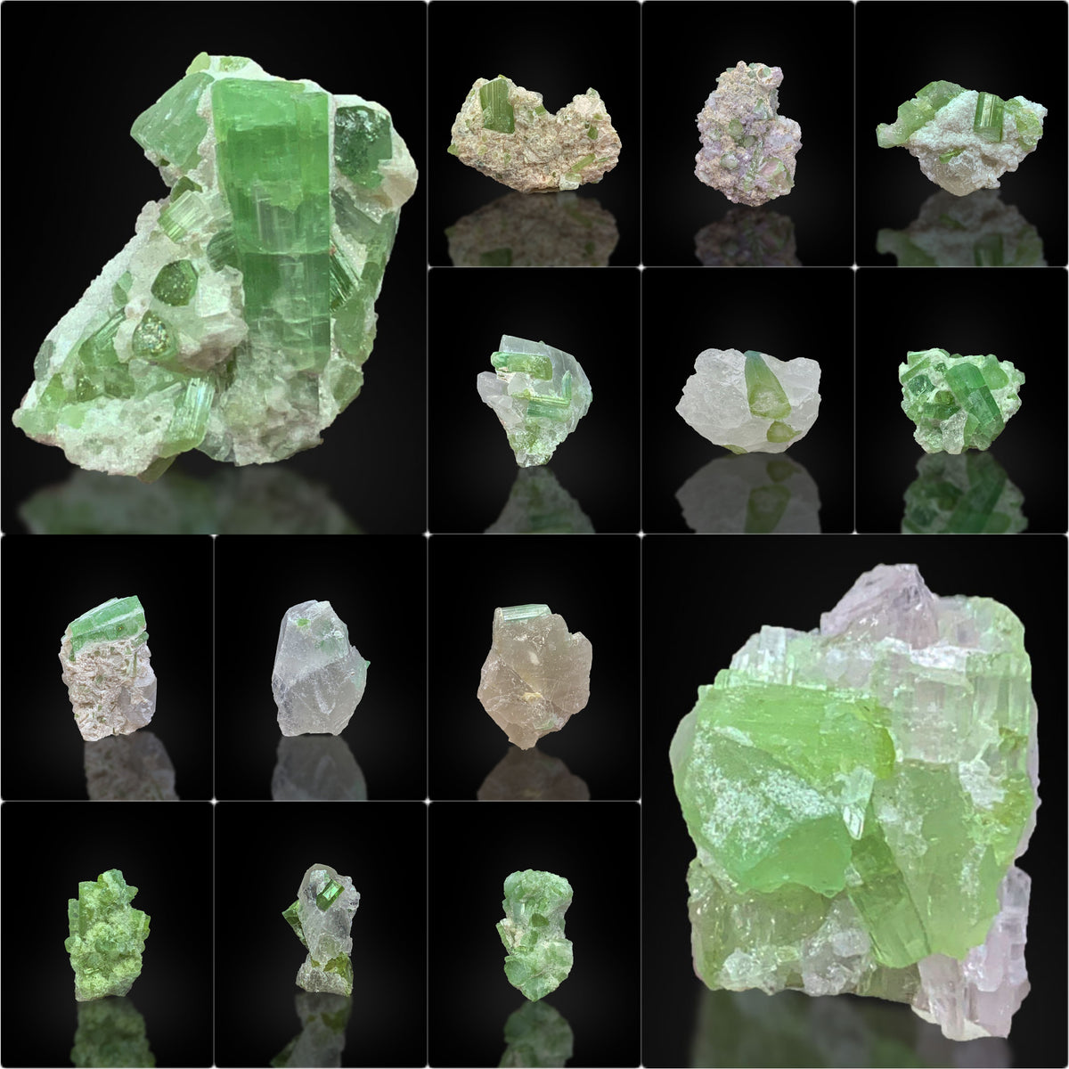 Green Tourmaline on Quartz Crystals Matrix from Afghanistan