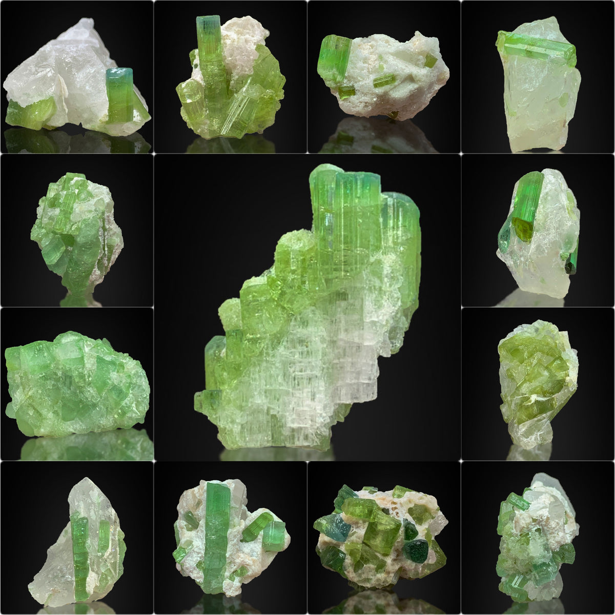 Green Tourmaline with Quartz Specimen Lot from Afghanistan – 42 g | 13 Pieces