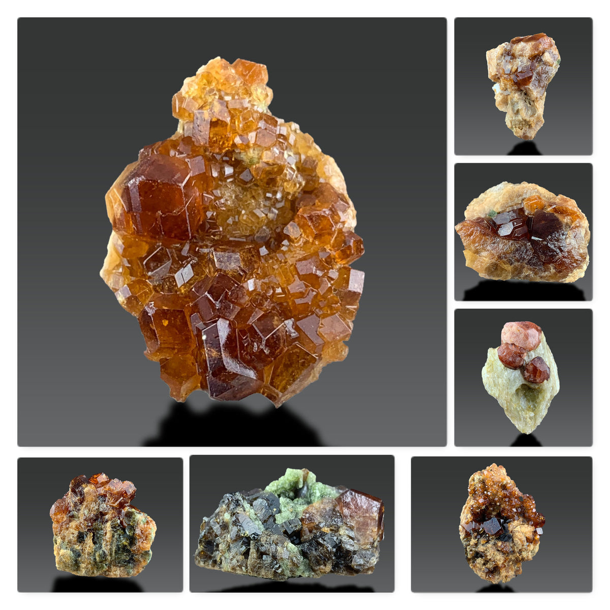 Spessartine Garnet Crystal on Matrix Specimen Lot from Pakistan – 7 Pieces